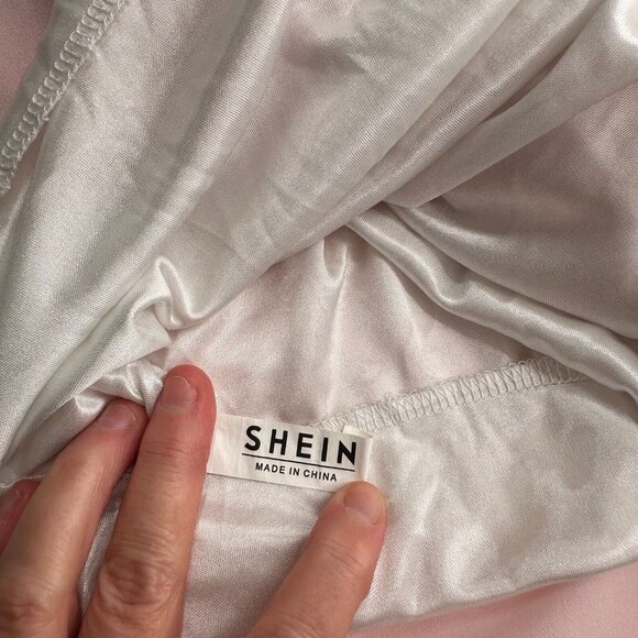 Shein Pink Off-Shoulder Smocked Mini Dress Lace Trim Sleeve Peasant Fairy Medium - Picture 4 of 11